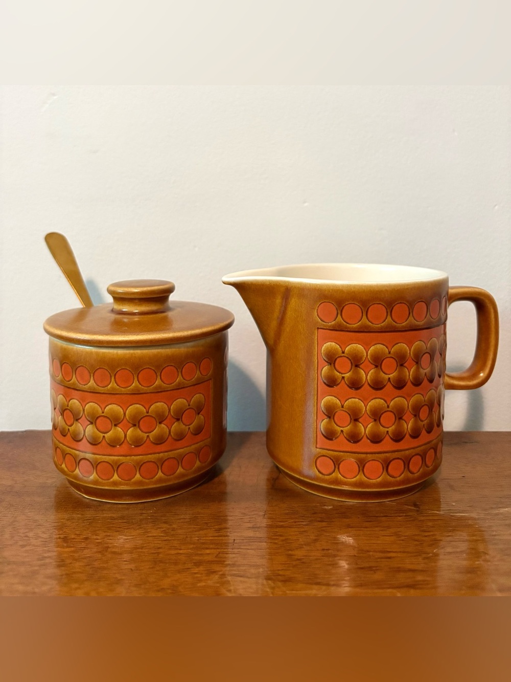 Hornsea England Saffron Vintage MCM 1970s Collectible Cream and Sugar Set